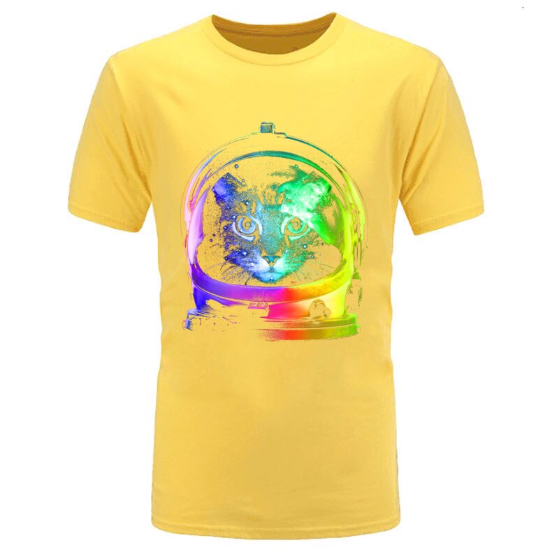 Galaxy Astronaut Cat Rainbow DJ Rock Tshirts Men Brand New Autumn Winter T-shirts Retro Design Hip Hop Street T Shirt For Men