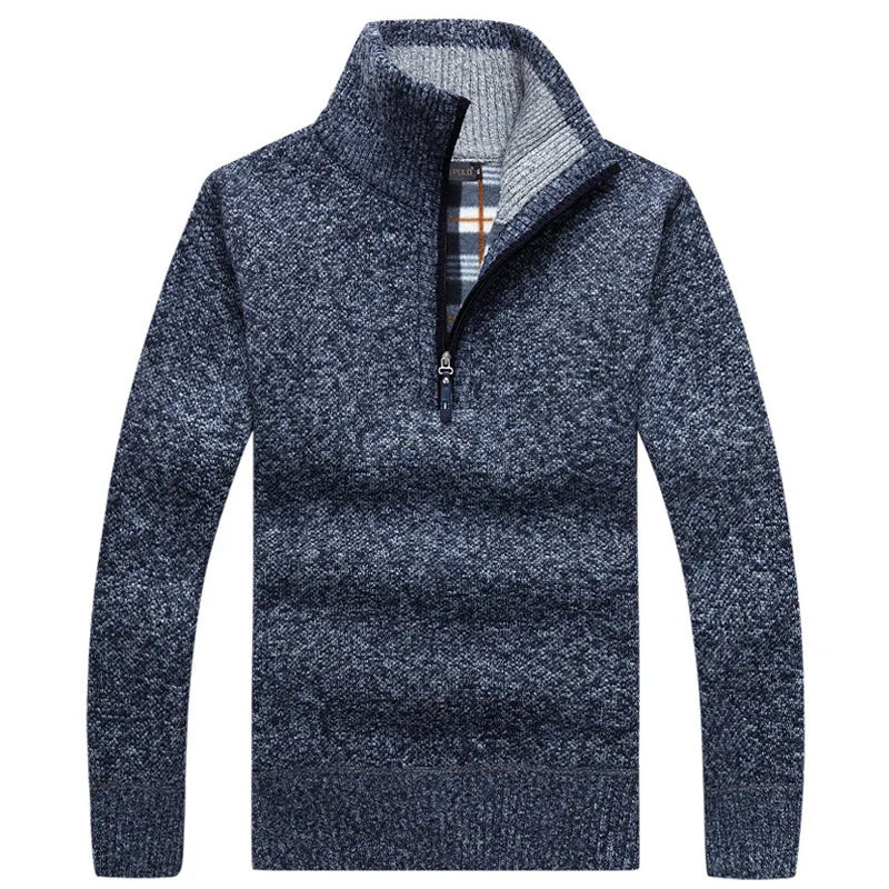 Pullover Herren Dicke Warme Gestrickte Pullover Männer Pullover Solide Mode Rollkragen Pullover Half Zip Warme Fleece Winter Mantel Lässig