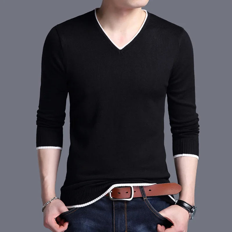 Männer Pullover Mode V-ausschnitt Gestrickte Pullover Slim Fit Frühling Herbst Koreanische Mens Kleidung Täglichen Weiß Schwarz Pullover Männer Pullover