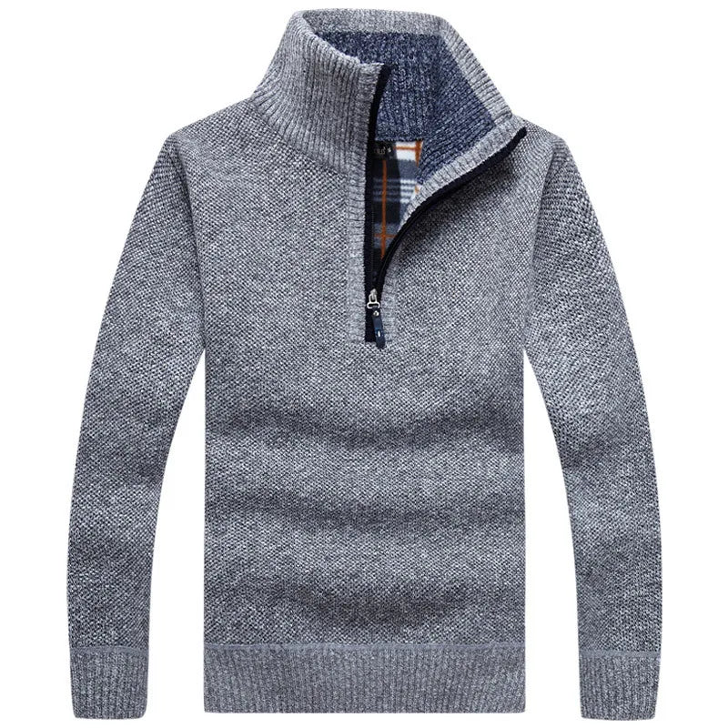 Pullover Herren Dicke Warme Gestrickte Pullover Männer Pullover Solide Mode Rollkragen Pullover Half Zip Warme Fleece Winter Mantel Lässig