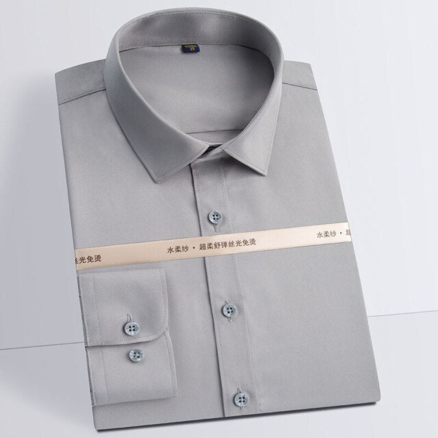 Men&#39;s Thin Soft Smooth Material Non-iron Dress Shirt Without Pocket Comfortable Smart Casual Long Sleeve Formal Social Shirts
