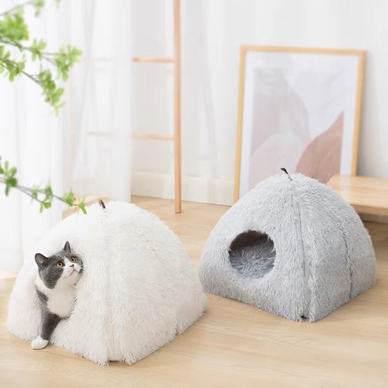 Very Soft Cat Bed Plush Cats House Pet Basket Mat Small Dog Cushion Sofa Lounger Kennel 2 In 1 Kitten Tent House Beds For Cat