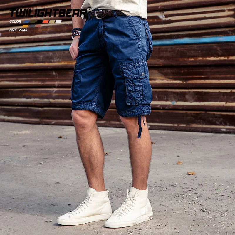 Summer Men's Cargo Shorts Oversized Solid 100% Cotton shorts Multi-pocketed Casual Shorts Men Beach Shorts 29-44 AF3231