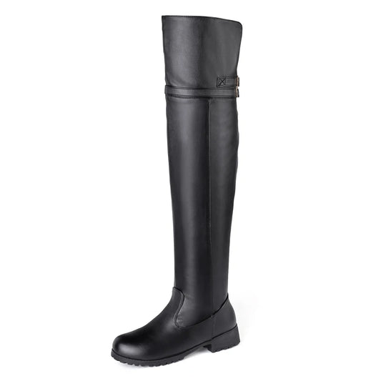 Klassische PU Übergroßen Stiefel Warme Winter Stiefel Metall Reißverschlüsse Komfortable Plüsch Schnalle frauen Stiefel Verfügbar für 48yards 47yards