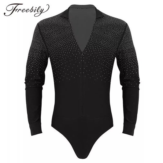 Mens Latin Dance Shirt Rhinestone V-Neck Men Dance Shirt Ballroom Latin Dancing Clothes Professional Competition Dancewear