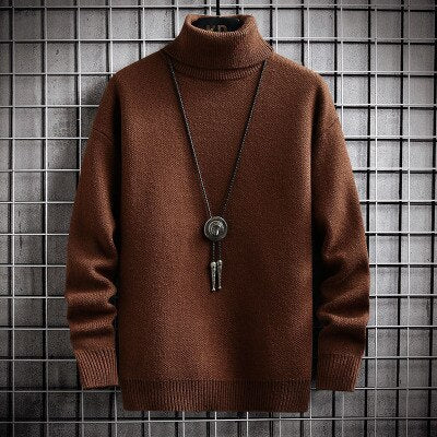 Winter Men&#39;s Turtleneck Sweater Solid Color Warm Pullovers Men Knitted Sweater Korean Casual Mens Pullovers White Black Clothes