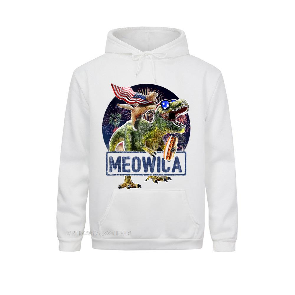 Meowica Cat T Rex Dinosaur American Flag 4th Of July Hoodie Women&#39;s Sweatshirts Crazy Hoodies Graphic Chinese Style Sportswears