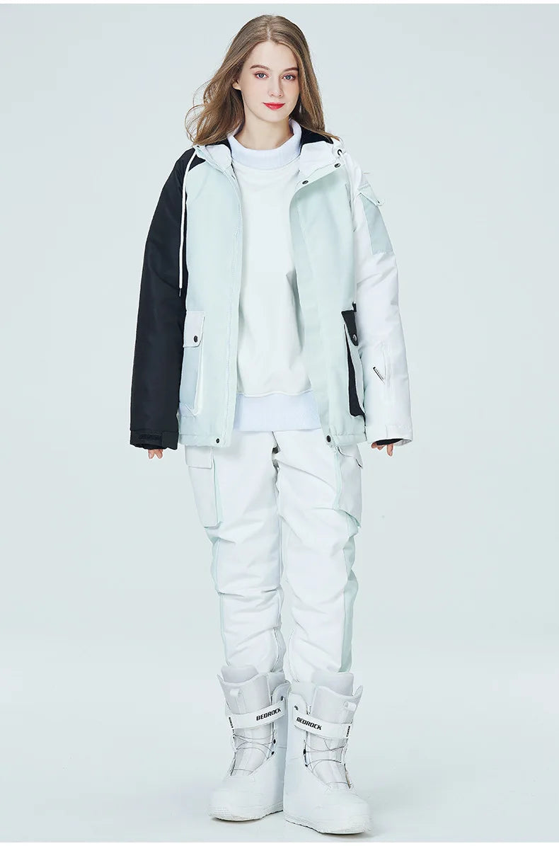 Neue Stil Farbe Passenden Snowboard Anzug Frauen Winter Winddicht Wasserdichte Warme Ski Jacke Hosen Anzug Schnee Overalls