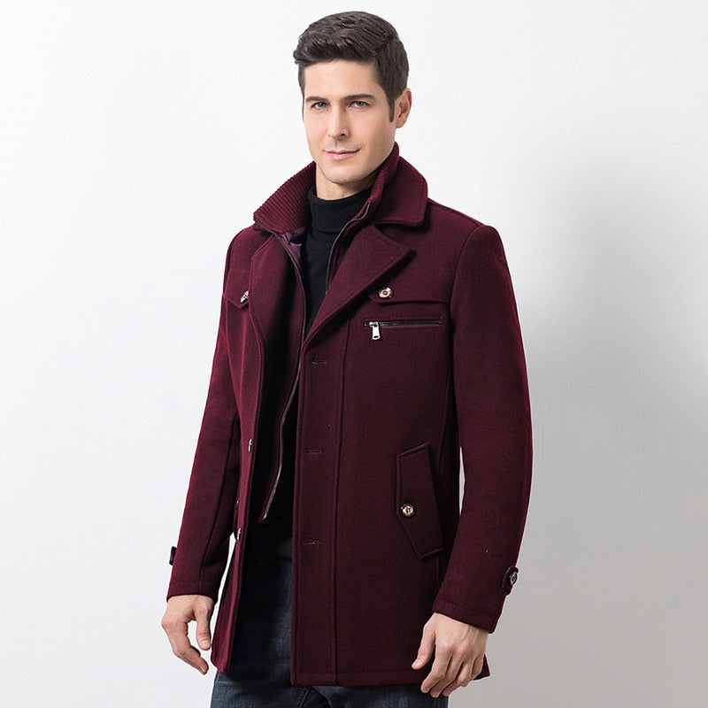 Winter Men&#39;s Casual Wool Trench Coat Fashion Business Medium Solid Thicken Slim Windbreaker Overcoat Jacket Male Plus Size 5XL