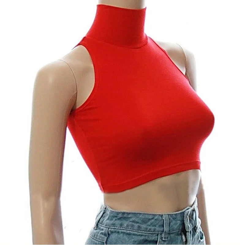 Sexy Woman Bodice Sleeveless High Neck Narrow Shoulders Ultrashort Vest Lady Tights Sports Fitness Bbody Shapewear Assiebum Tops