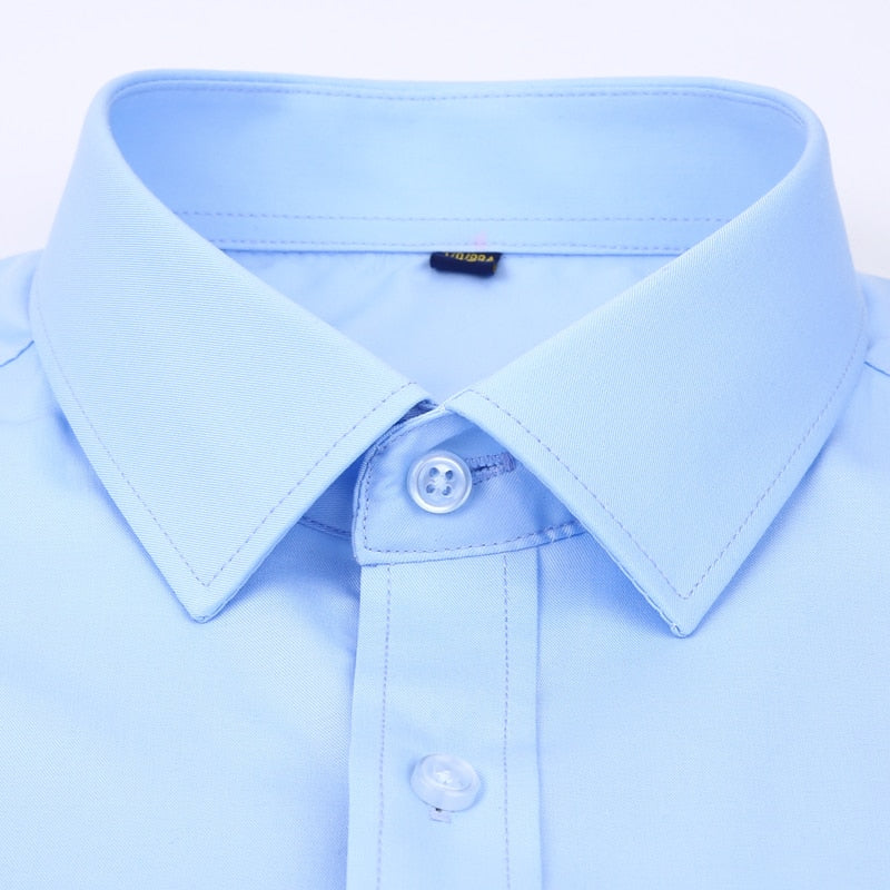 Men&#39;s Classic Stretchy Silky Bamboo-fiber Dress Shirt Pocketless Business Office Long Sleeve Standard-fit Wrinkle Free Shirts