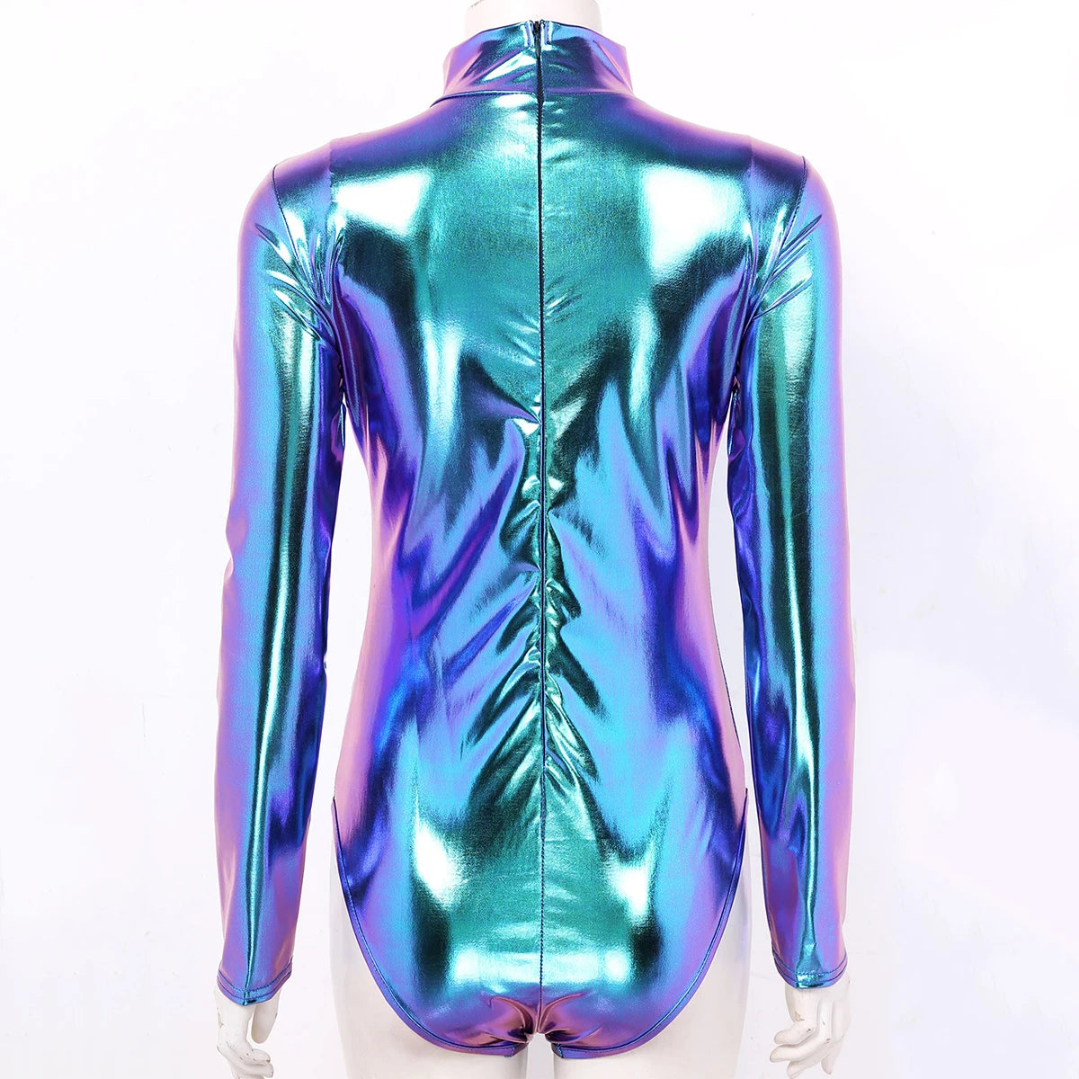 gymnastics leotard metallic gymnastics clothes holographic dance leotard for women long sleeve high neck shinny ballet leotard