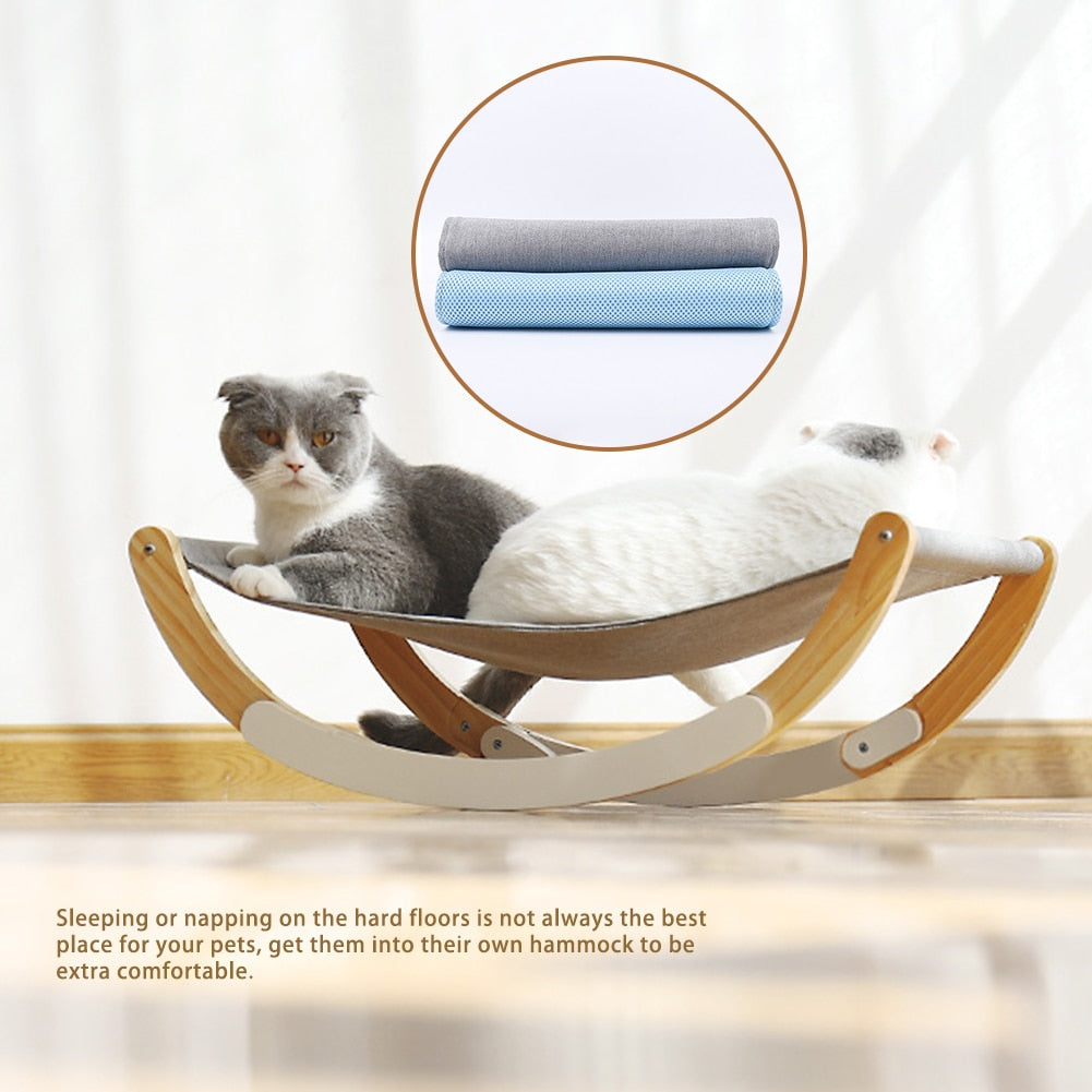 Comfortable Sunny Cat Hammock Removable Bed Lounger Solid Wood Durable Strong Wood Frame Bed Small Dogs Sofa Mat Pet Cat Bed For