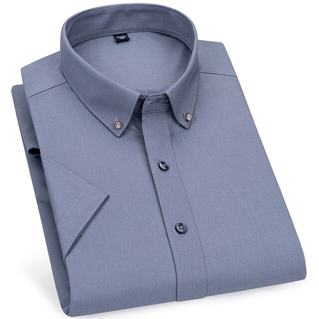 Men&#39;s Party Dance Diamond Button-down Collar Dress Shirts Classic Stretchy Silky Bamboo-fiber Short Sleeve Wrinkle Free Shirt