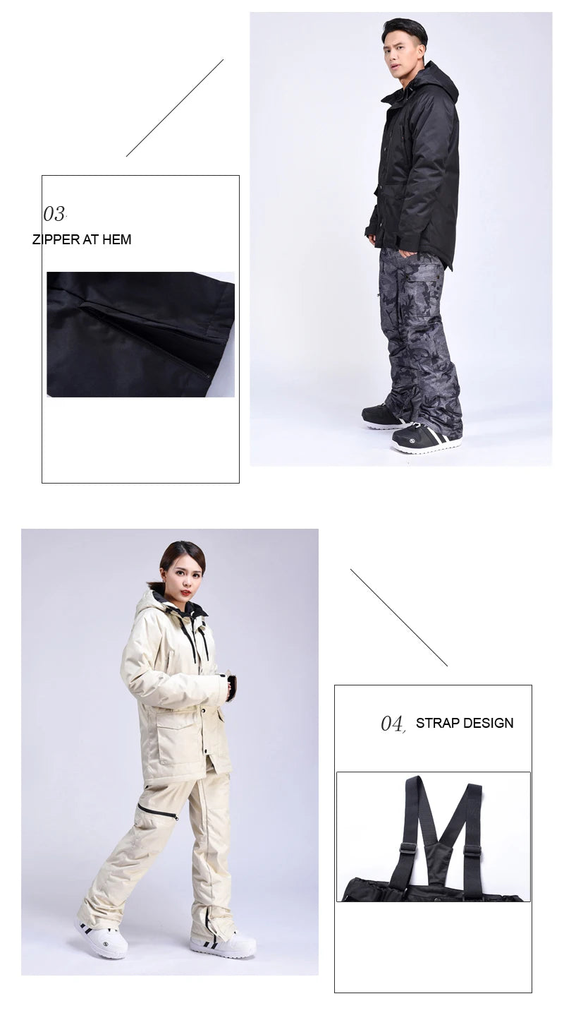 Neue Männer Frauen Paare Ski anzug Winter wind dichte wasserdichte Ski kleidung Snowboard jacke und Hose Anzug Schnee kostüme