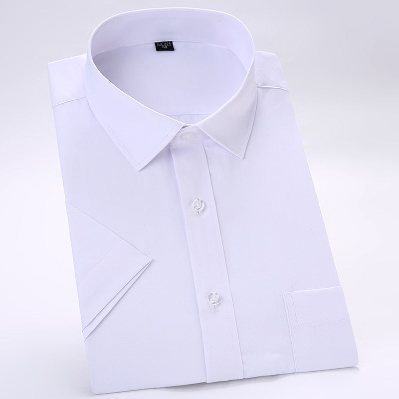Summer Men&#39;s Plus Size Short Sleeve Dress Shirt Single Patch Pocket Standard-fit Business Formal Solid/twill/plain Casual Shirts