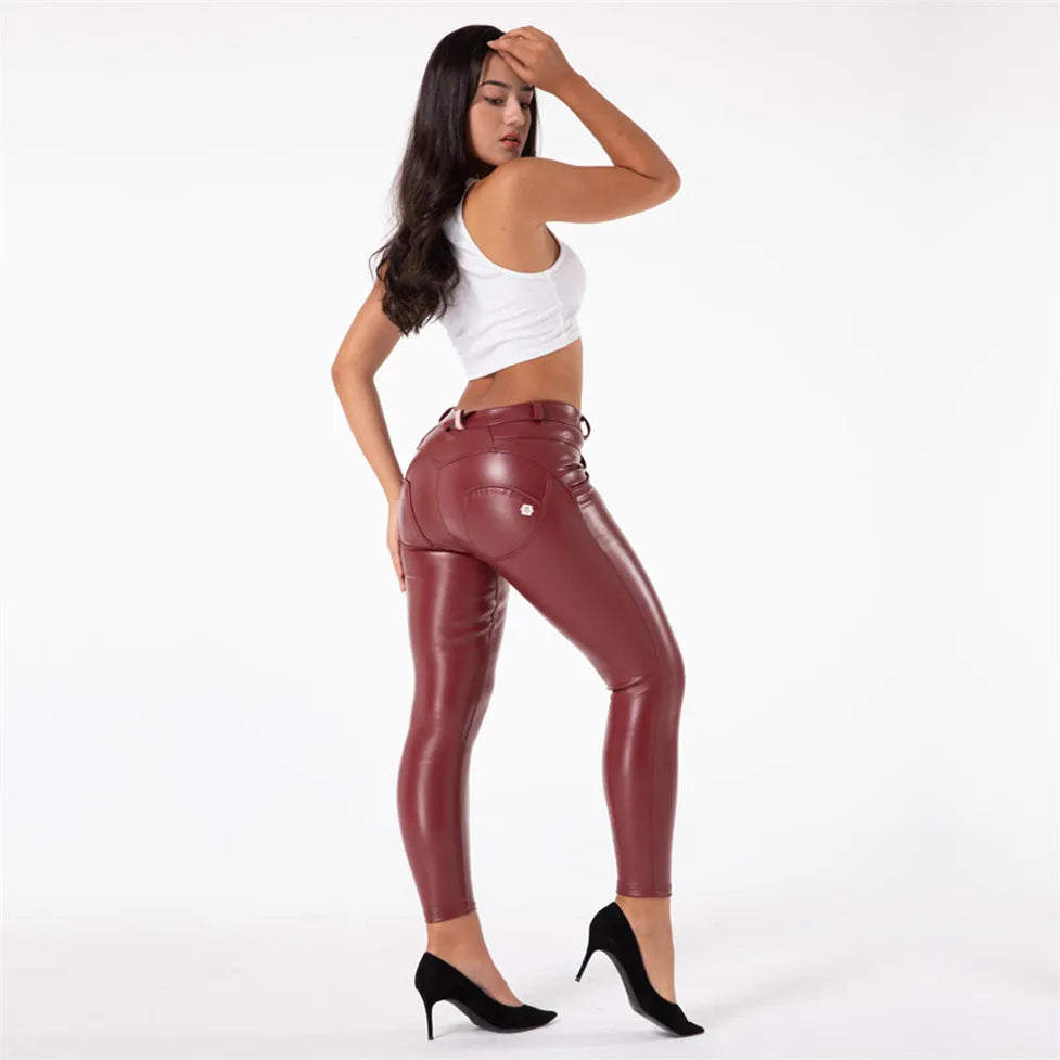 Shascullfites Melody Burgund Faux Leder Hosen PU Hosen Frauen Kalten Wetter Leggings Hohe Leder Leggings