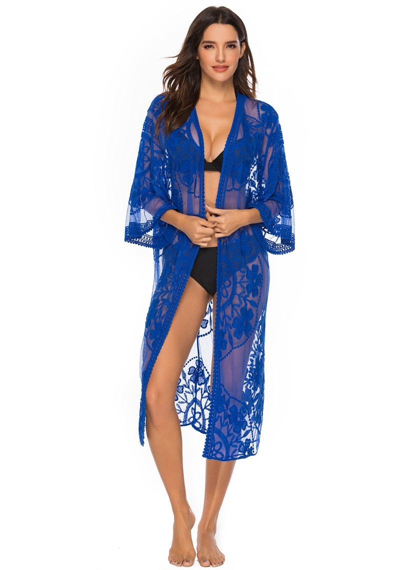 Sexy Lace Cardigan Pareo Beach Cover Up Bikini Swimsuit Bathing Suit Cover Ups Robe De Plage Beach Dress Tunic kaftan Swimwear