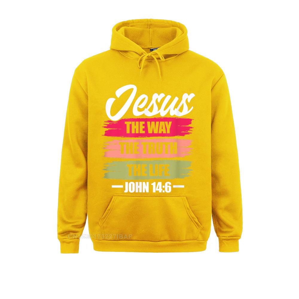 Jesus The Way Truth Life John Christian Bible Verse Hooded Pullover Sweatshirts For Men Printed On Hoodies Plain Clothes Unique