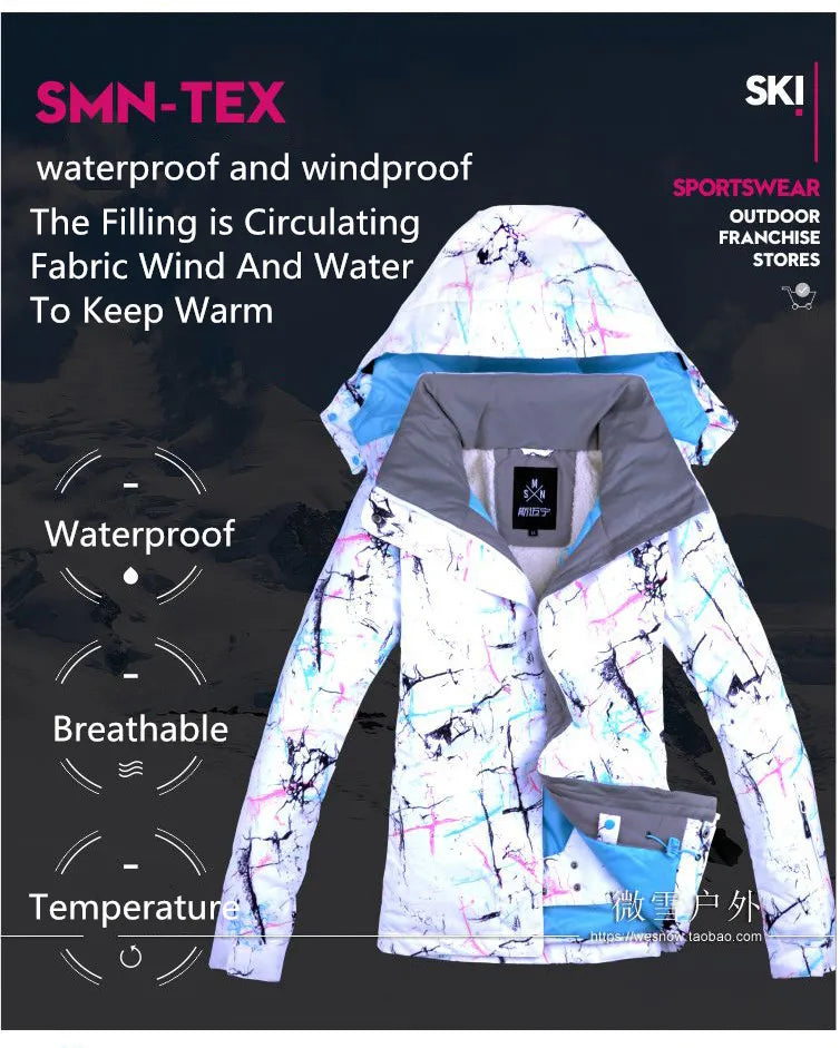 Winter Warm Ski Anzug Frauen Skifahren und Snowboarden Jacke Hosen Weibliche Wasserdichte Schnee Kostüme Outdoor Wandern Tragen