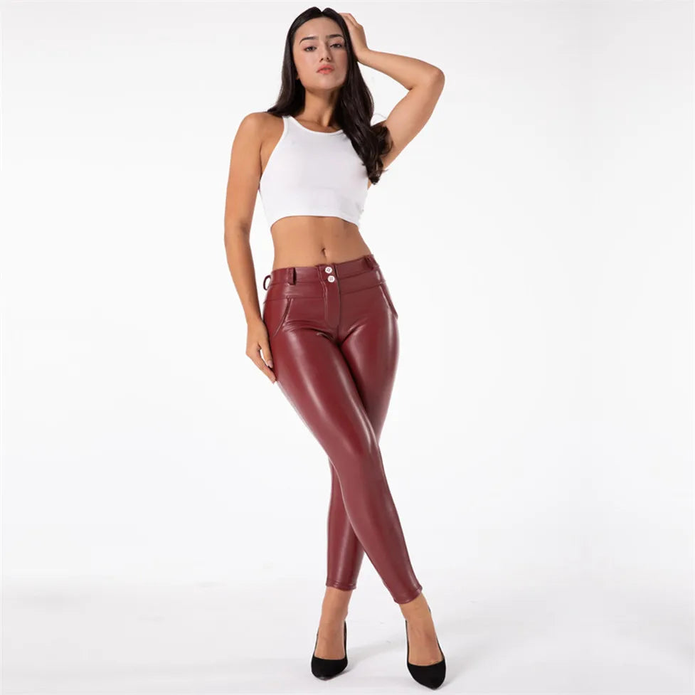 Shascullfites Melody Burgund Faux Leder Hosen PU Hosen Frauen Kalten Wetter Leggings Hohe Leder Leggings