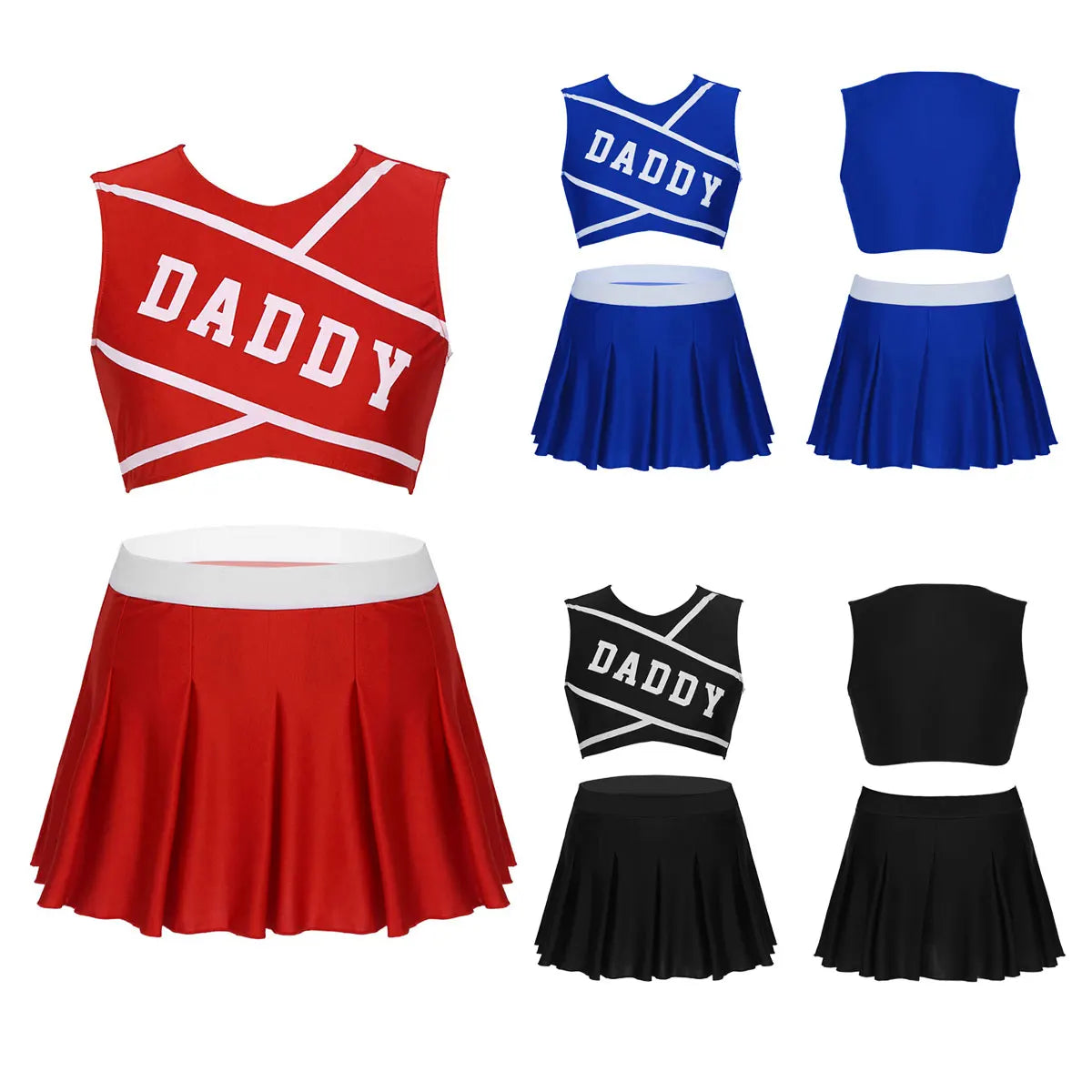 Women's Exotic Sets Adult Charming Cheerleader Cosplay Stage Costume Dancewear Hot Competition Crop Top with Mini Pleated Skirt