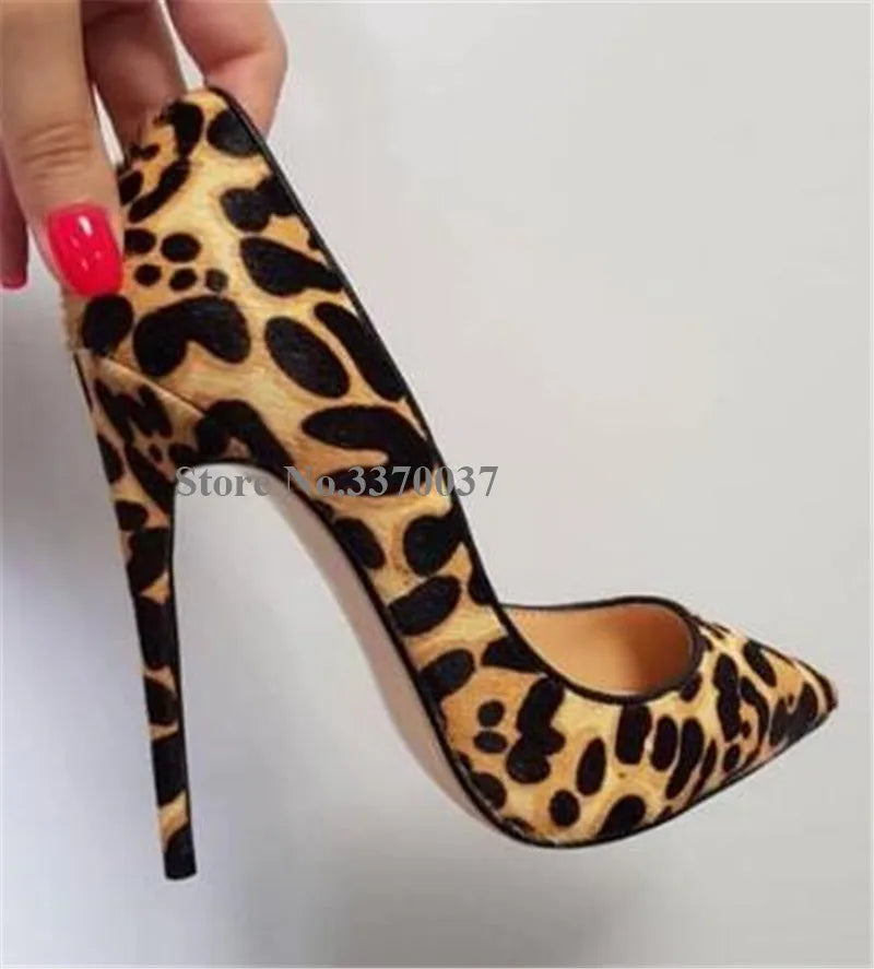 Frauen Klassische Stil Spitz Leopard Wildleder Leder Stiletto Pumps 8cm 10cm 12cm Große Größe Hohe fersen Formale Kleid Schuhe