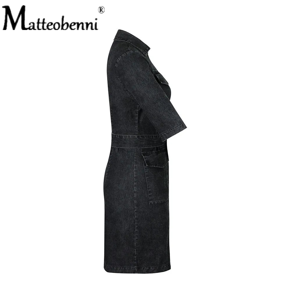 Reißverschluss kurzarm Mini Jean Kleid