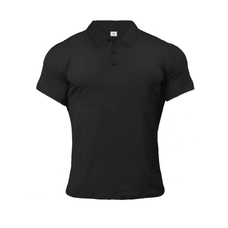 New Summer Fashion Mens Solid Short Sleeve Polo Shirts Cotton Slim Fit Turn Collar Male Gym Bodybuilding Fitness Polo Shirt