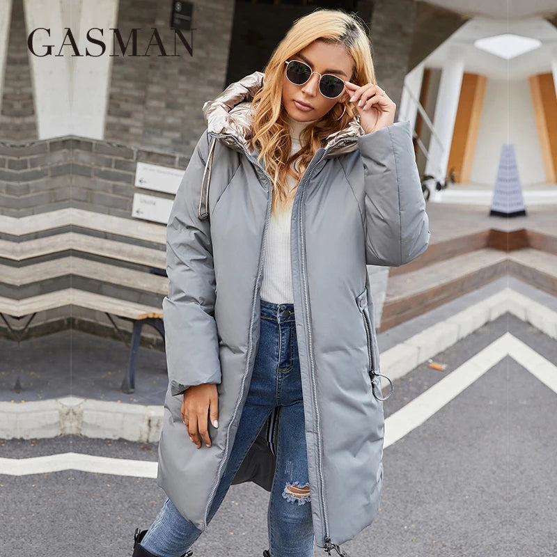 GASMAN 2022 frauen winter jacke Mid-länge warme Mode Mantel frauen zipper Mit Kapuze Kontras marke unten jacke weibliche 21113