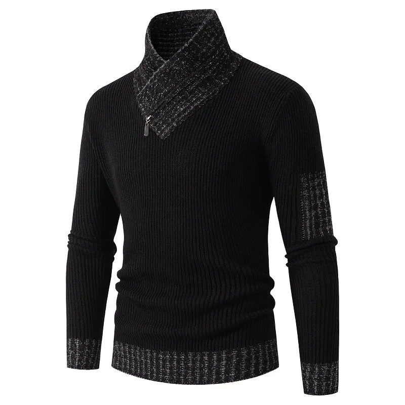 Neue Herbst Winter Rollkragen Pullover Männer Beiläufige Gestrickte Pullover Mode Schal Kragen Pullover Slim Fit Männer Patchwork Pullover