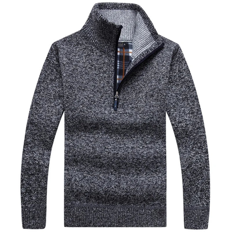 Pullover Herren Dicke Warme Gestrickte Pullover Männer Pullover Solide Mode Rollkragen Pullover Half Zip Warme Fleece Winter Mantel Lässig