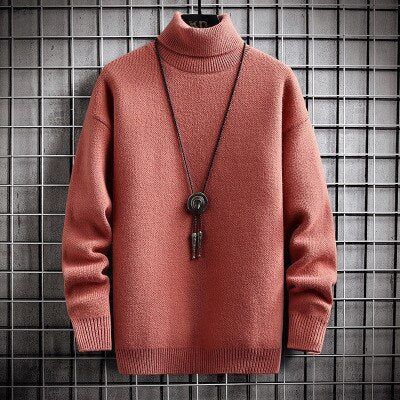 Winter Men&#39;s Turtleneck Sweater Solid Color Warm Pullovers Men Knitted Sweater Korean Casual Mens Pullovers White Black Clothes