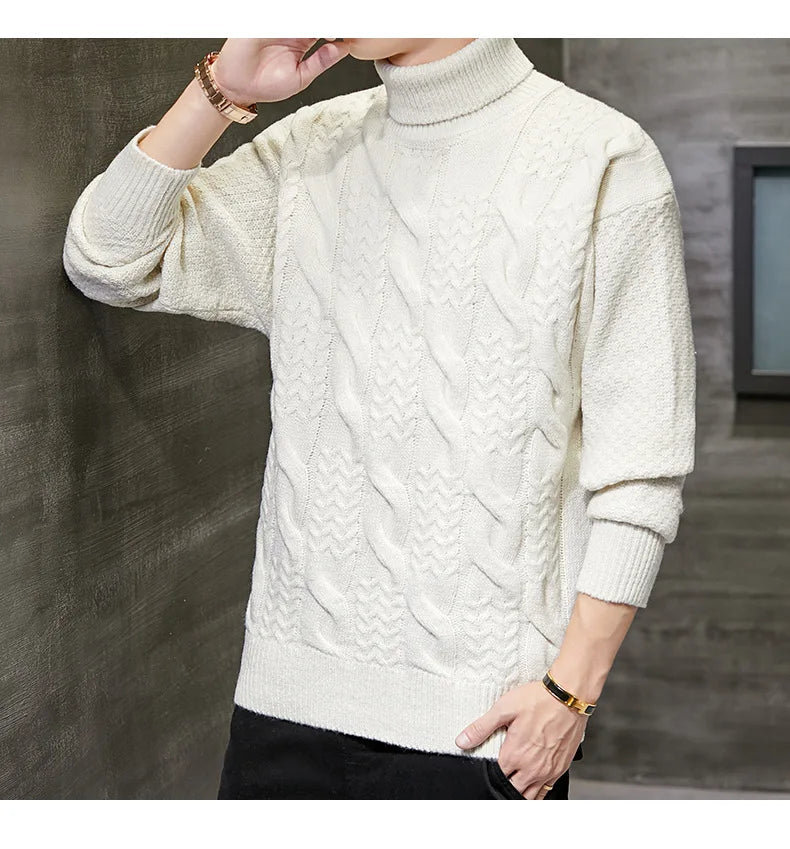 Herren Rollkragen Pullover Mode Herbst Winter Feste Beiläufige Gestrickte Pullover Männer Pullover Männer Rollkragen Geometrische Stricken Pullover