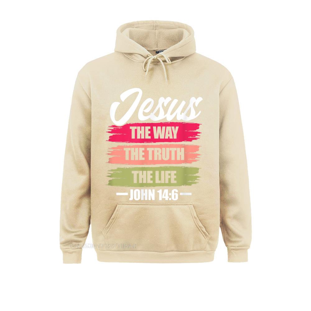 Jesus The Way Truth Life John Christian Bible Verse Hooded Pullover Sweatshirts For Men Printed On Hoodies Plain Clothes Unique