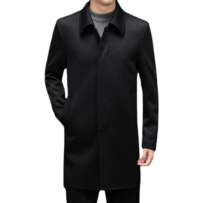 High Quality Wool Coat Men Solid Turn Down Collar Mens Long Coats Smart Casual Jackets Man Overcoats Wool Blends Trench Coat Men