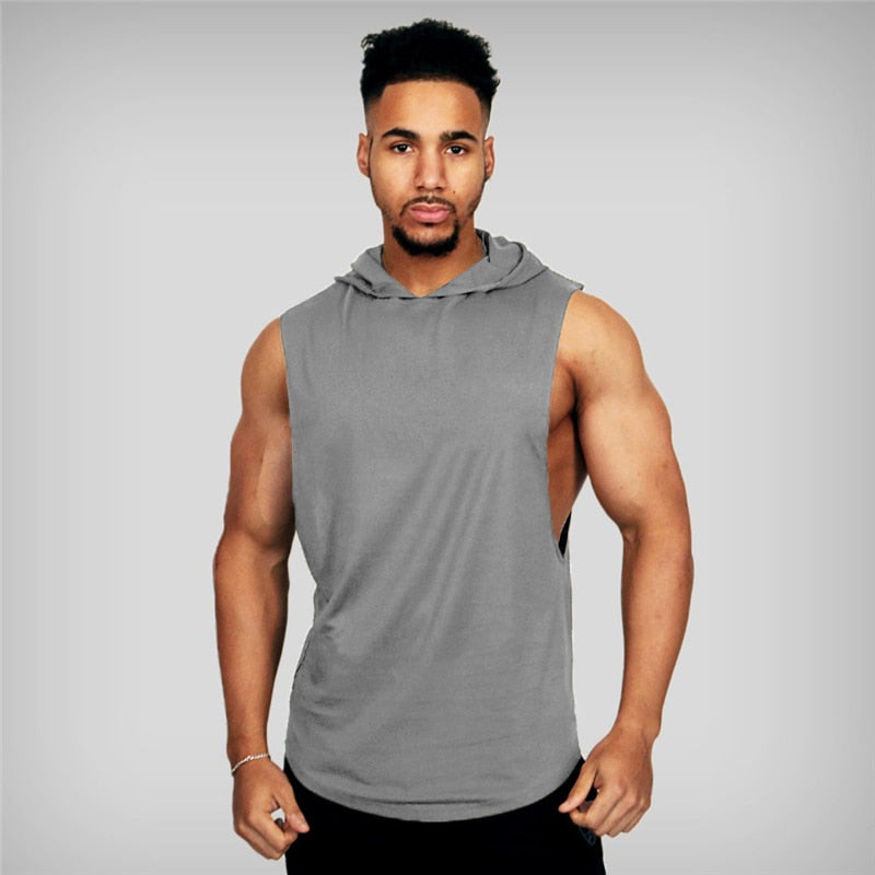 New Men Bodybuilding Tank Tops Gyms Fitness Workout Sleeveless Hoodies Man Casual Solid Hooded Vest Male Muscle Guys Clothing