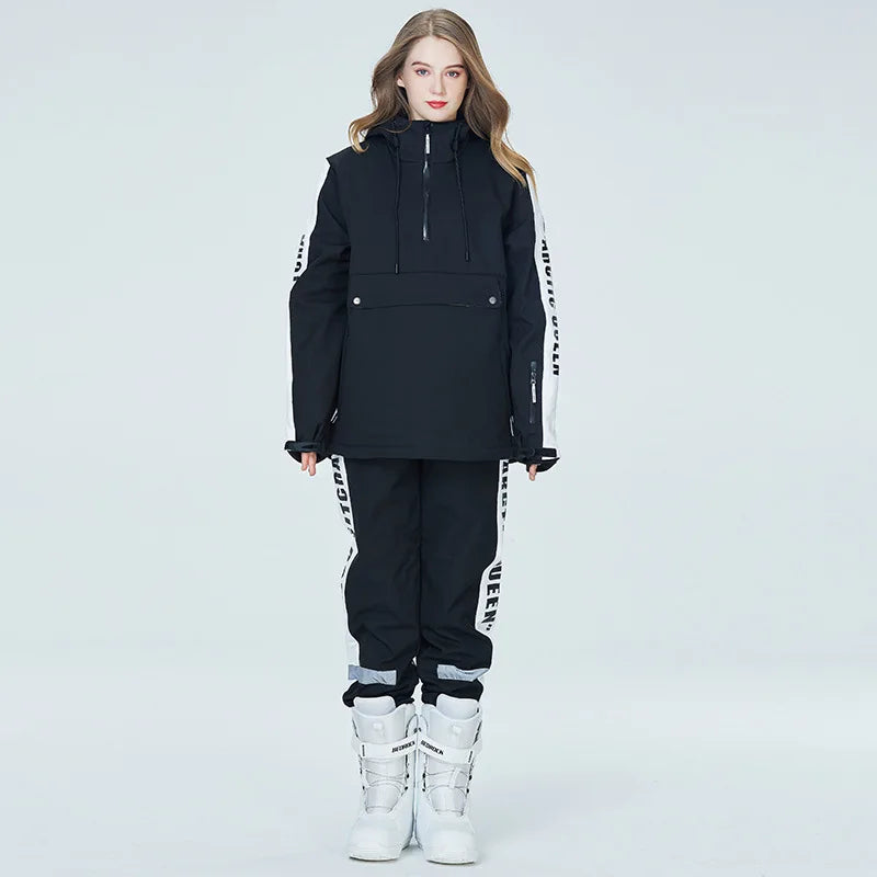 Neue Mode Winter Warme Ski Hoodie Set Frauen Skifahren Anzug Paar Winddicht Wasserdichte Jacke Hosen Reflektierende Snowboarden Anzüge