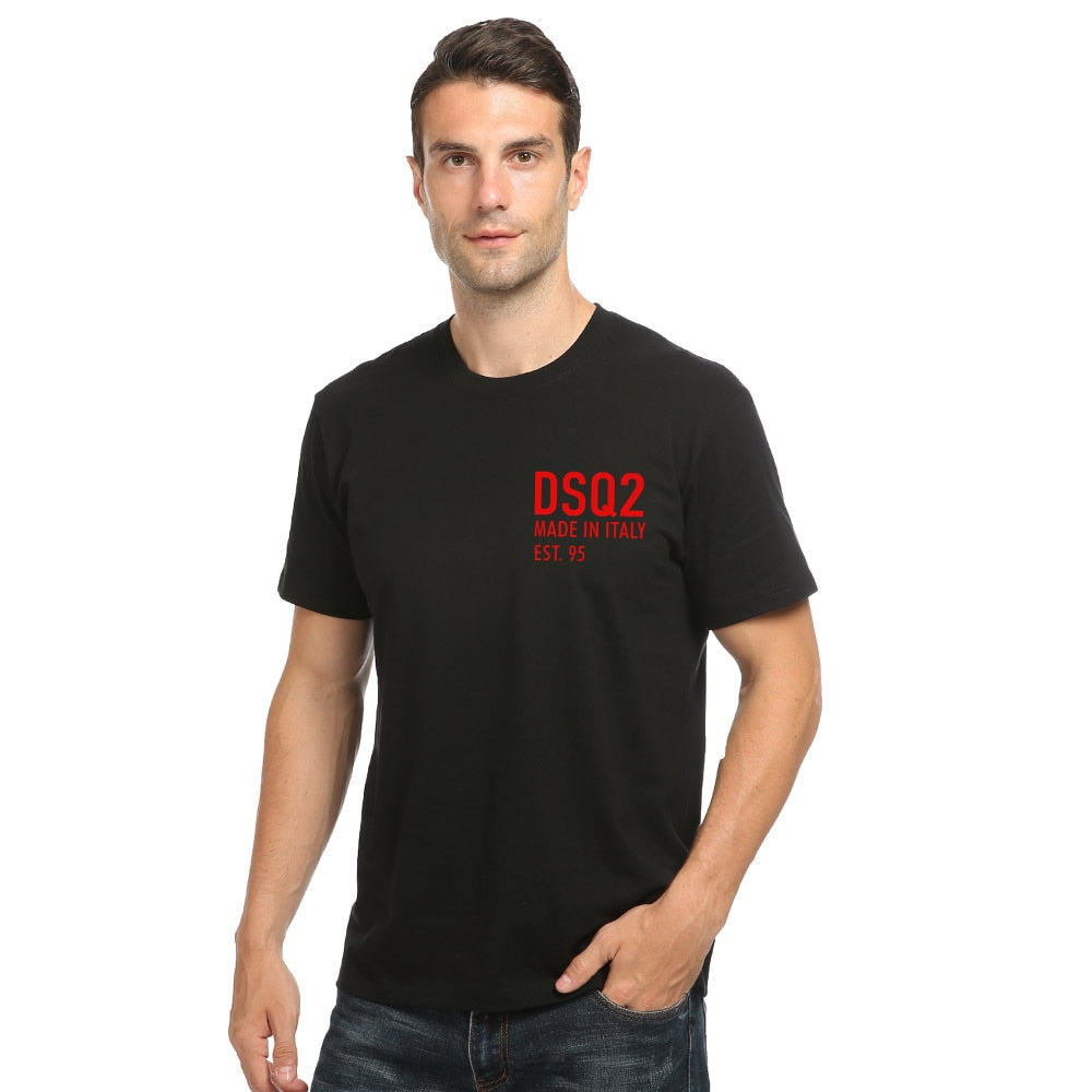 dsq summer style dsq2 logo 100% cotton Men's and Women's black T-shirt casual O-Neck T-shirt short sleeve tees T-shirt for men