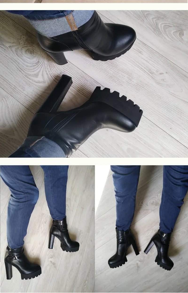 Matte Schwarz Plattform Ankle Stiefel