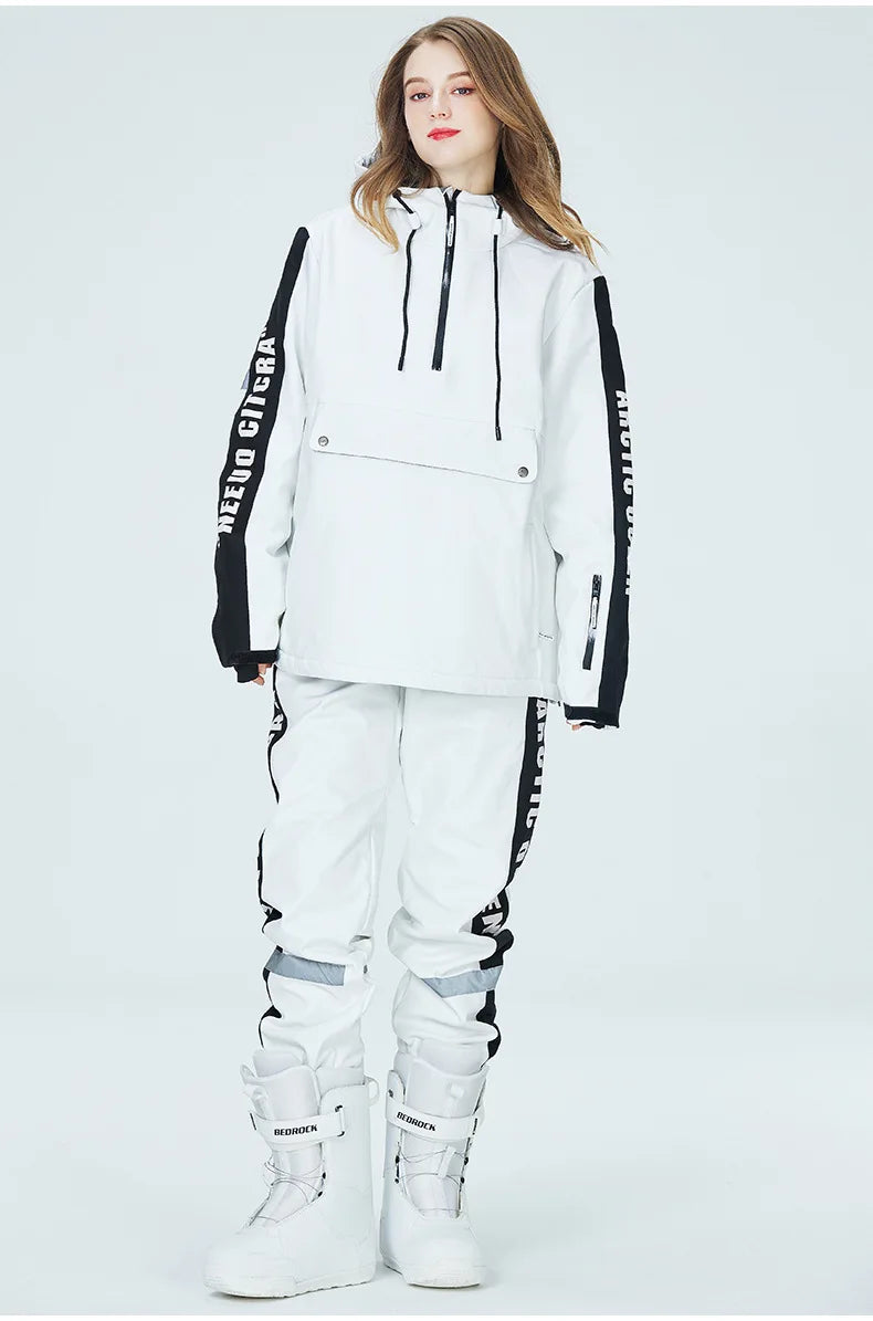 Neue Mode Winter Warme Ski Hoodie Set Frauen Skifahren Anzug Paar Winddicht Wasserdichte Jacke Hosen Reflektierende Snowboarden Anzüge