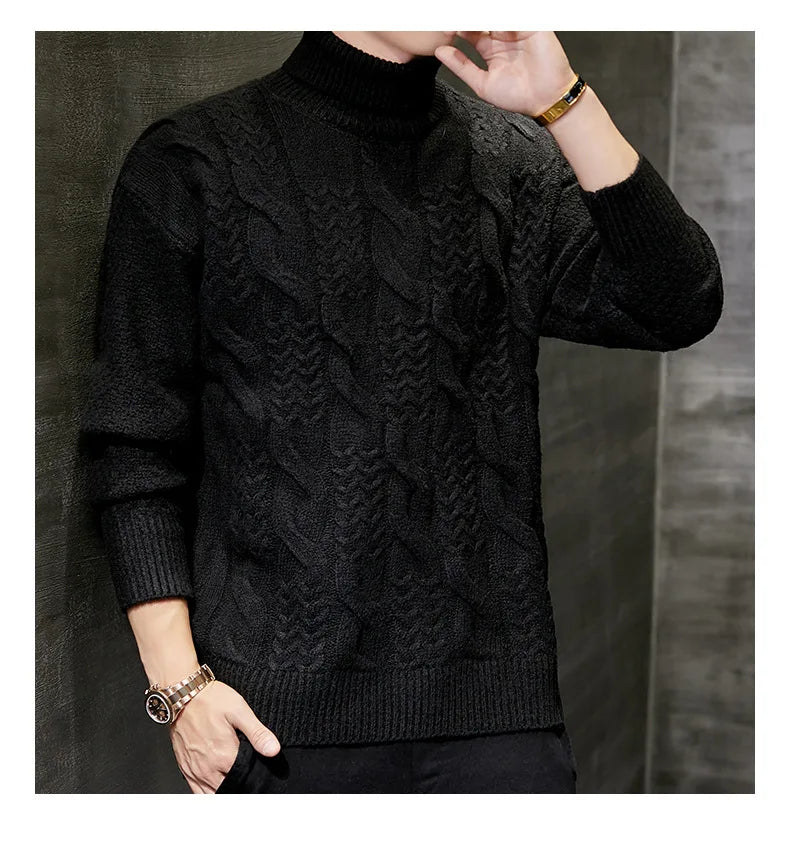 Herren Rollkragen Pullover Mode Herbst Winter Feste Beiläufige Gestrickte Pullover Männer Pullover Männer Rollkragen Geometrische Stricken Pullover