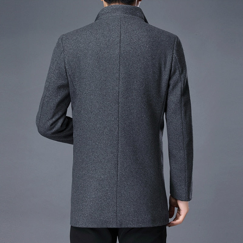 Winter Wool Coat Men Thick Coats Slim Fit Stand Collar Mens Fashion Wool Blend Outwear Jackets Smart Casual Trench Coat