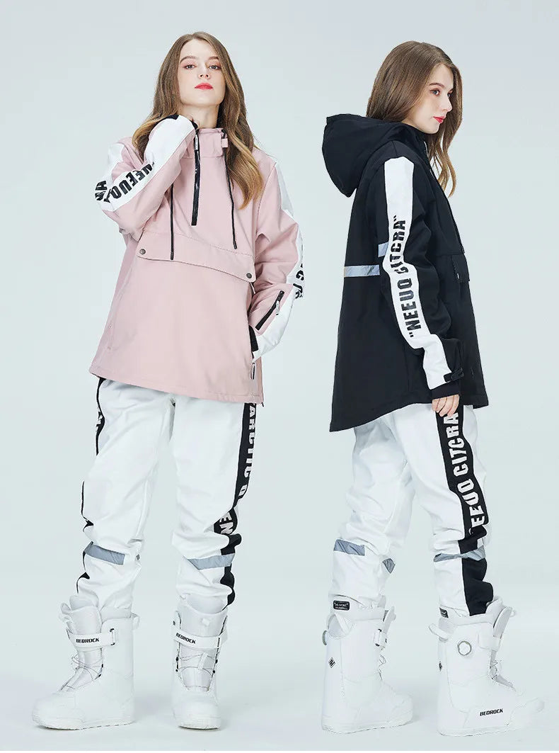 Neue Mode Winter Warme Ski Hoodie Set Frauen Skifahren Anzug Paar Winddicht Wasserdichte Jacke Hosen Reflektierende Snowboarden Anzüge