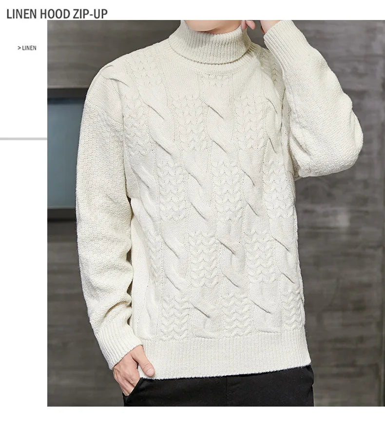 Herren Rollkragen Pullover Mode Herbst Winter Feste Beiläufige Gestrickte Pullover Männer Pullover Männer Rollkragen Geometrische Stricken Pullover