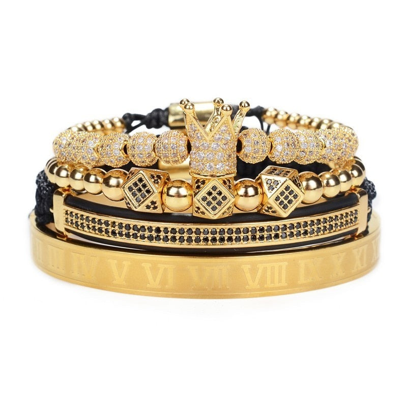 Luxury Roman Royal Crown Charm Bracelet Men Fashion 2020 New Gold Braided Adjustable Men Bracelet For Hip Hop Jewelry Gift