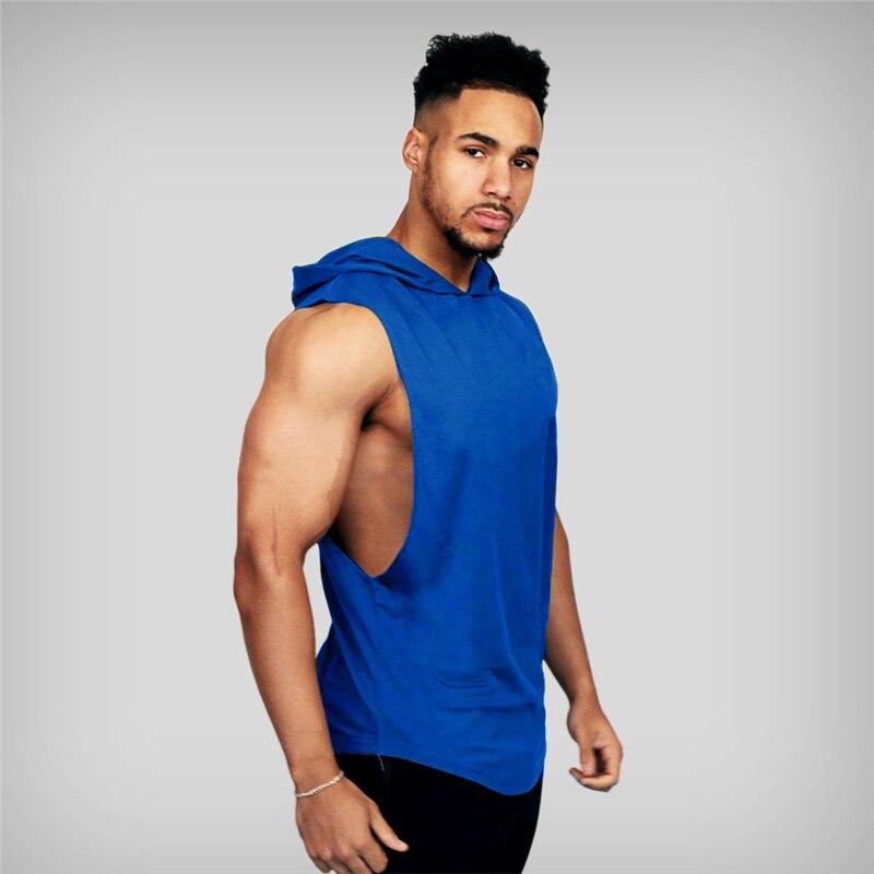 New Men Bodybuilding Tank Tops Gyms Fitness Workout Sleeveless Hoodies Man Casual Solid Hooded Vest Male Muscle Guys Clothing