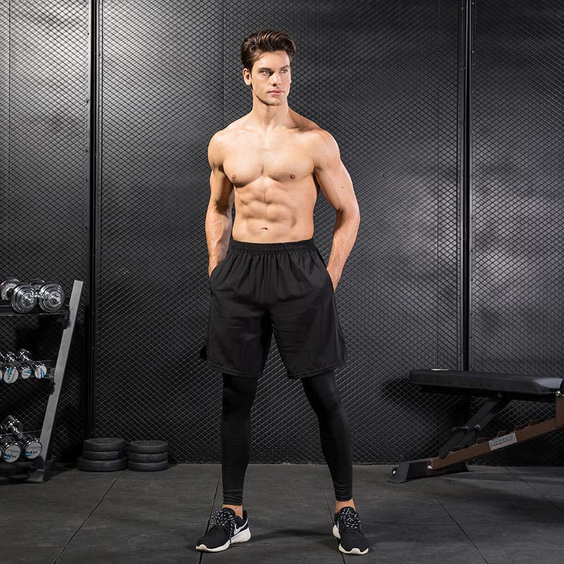 New False Two Compression Tight Leggings Men&#39;s Leggings Fitness Exercises men pants joggers pants men Bodybuilding gyms clothing