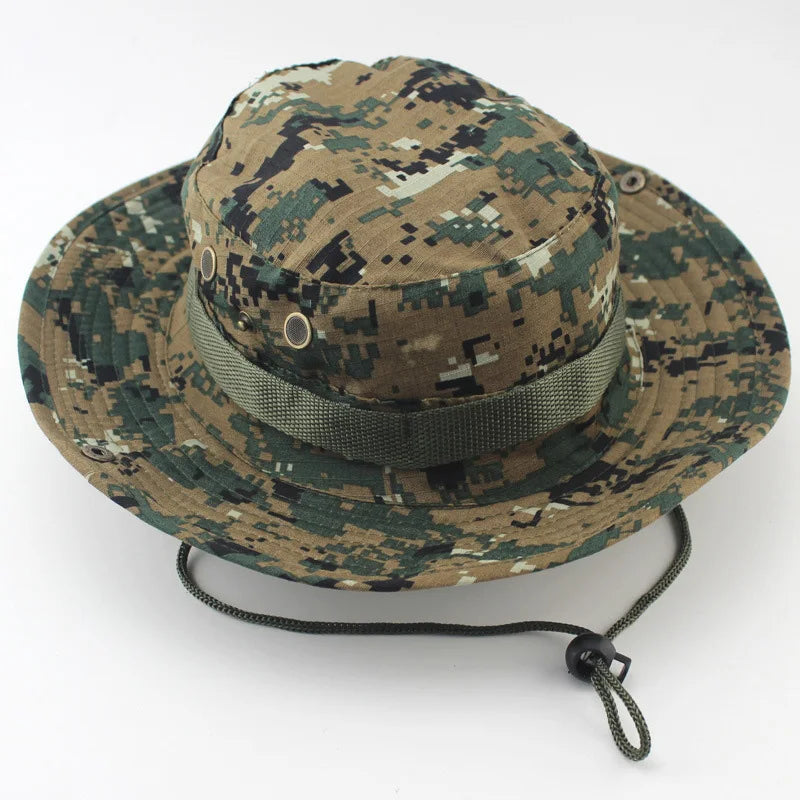 Outdoor Camouflage Boonie Hat High Quality Bucket Hats Hunting Hiking Fishing Climbing Multicam Hats Fisherman Hat 26 Colors AE1