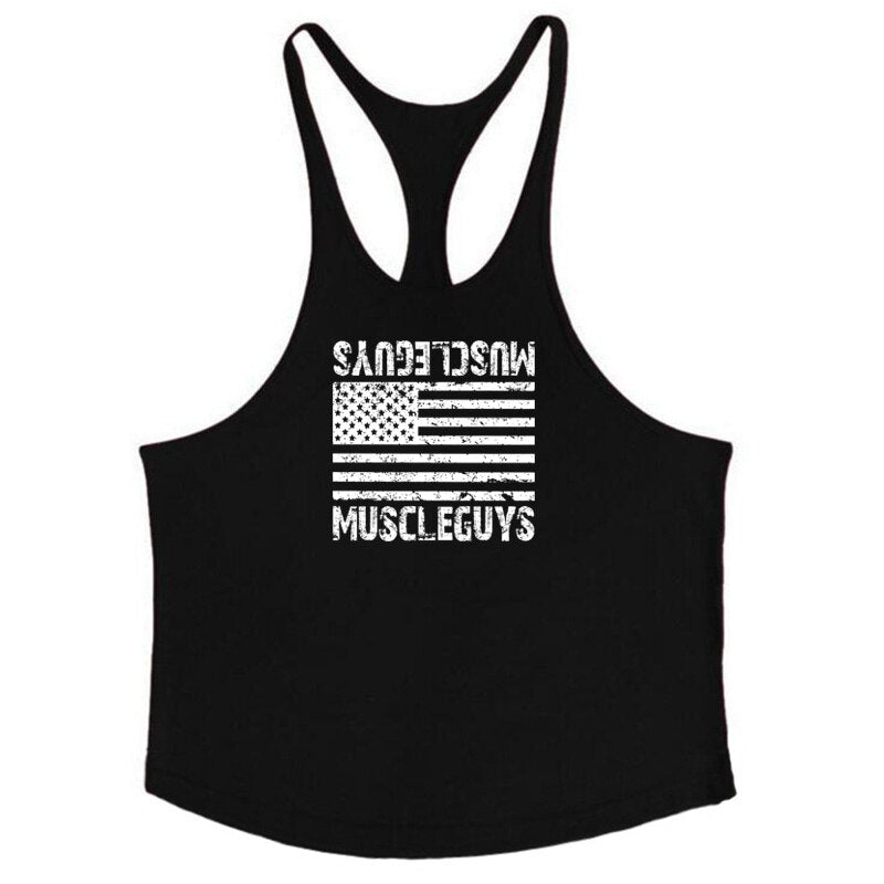 Muscleguys American flag Print Bodybuilding Sleeveless Hoodies Men Sporting Fitness hooded Tank Top Men Gyms Clothing Hoody